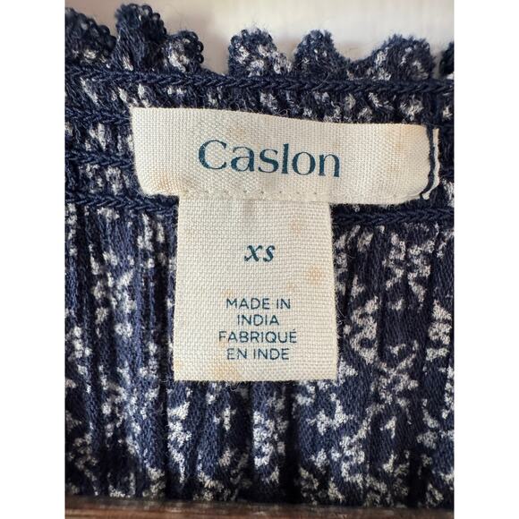 Caslon Navy Blue Ditsy Floral Midi 3/4 Sleeve Belted Dress Size X Small - Picture 7 of 11